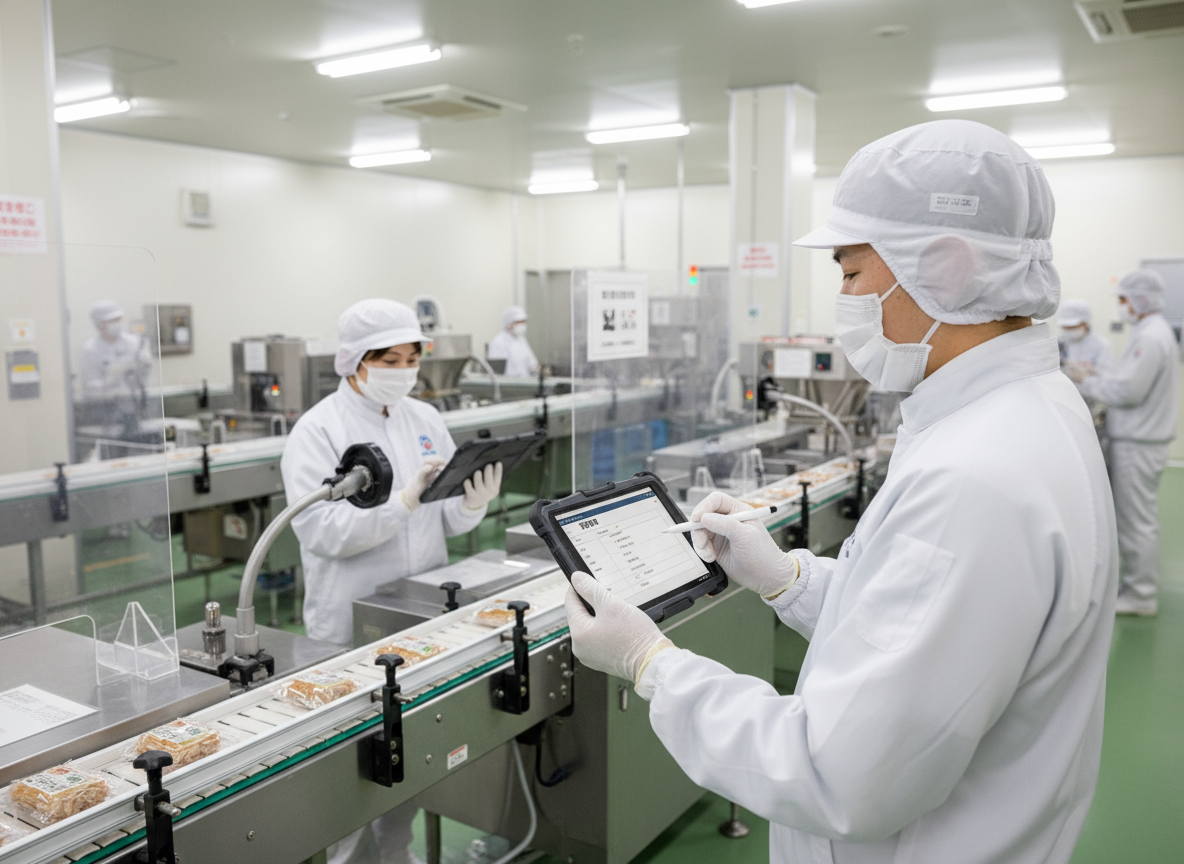 現場スタッフがタブレットで記録を入力している様子